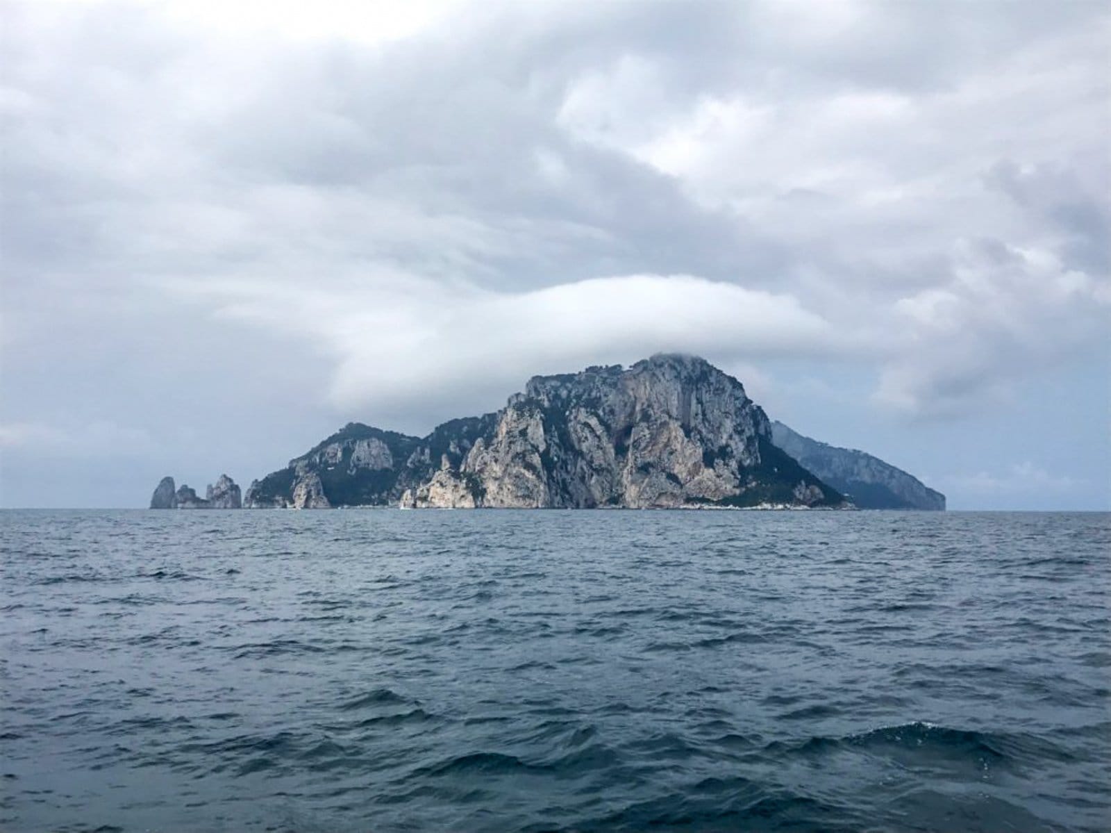 Capri Island viewed from the ocean. 