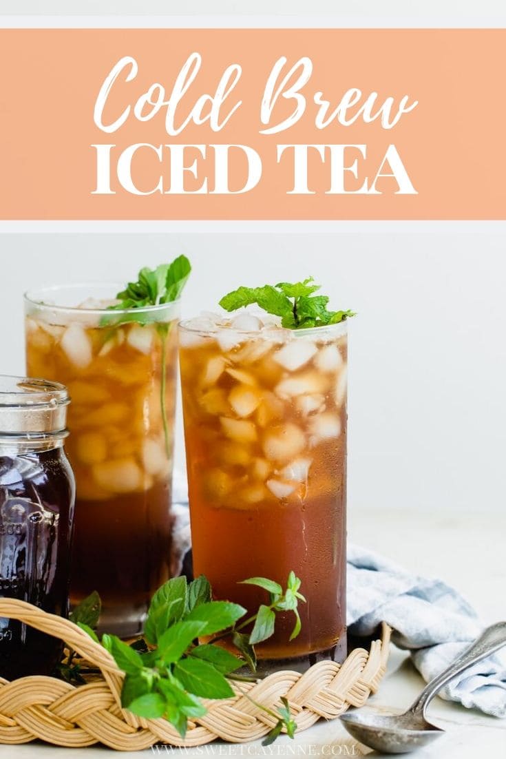 A Pinterest hero image with text overlay for cold brew iced tea. 