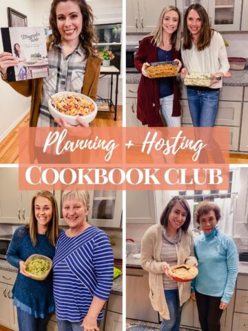 A collage of girls holding dishes they have made for a cookbook club