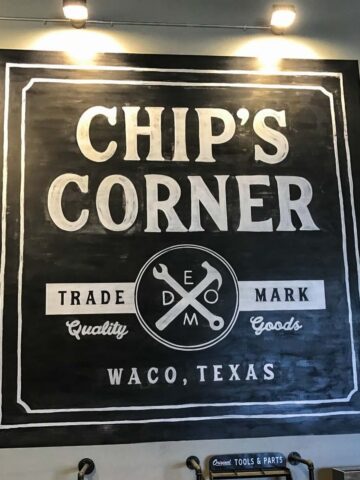 Picture of a sign in Magnolia market - "Chip's Corner".