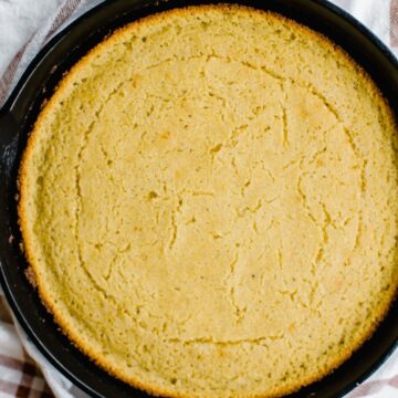 Cast iron pan with cornbread.